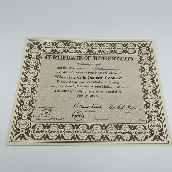 Knowles Chocolate Chip Oatmeal Cookies Collector Plate Old-Fashioned Favorites - Picture 6 of 12